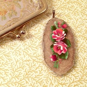 Painted Floral Agate Pendant